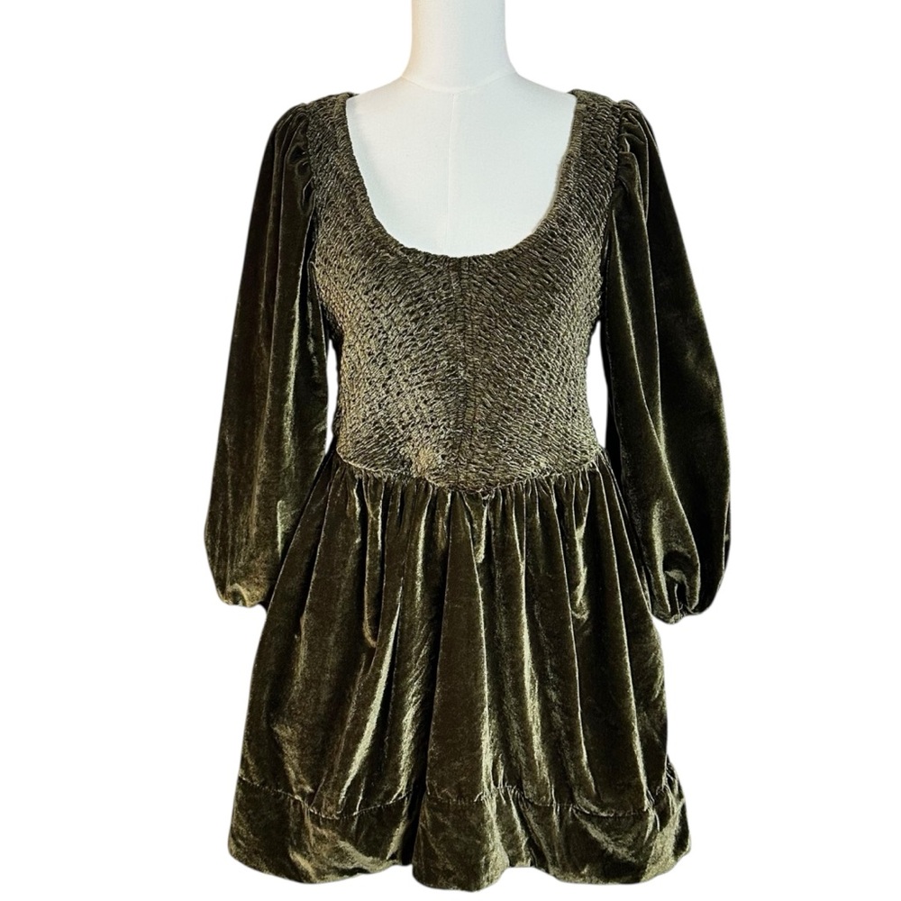 Free People Farrier Velvet Mini Dress in Brown Bear Size Small Holidays Winter - Picture 8 of 12